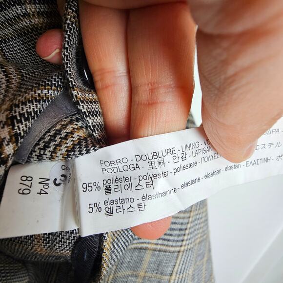 Zara Blazer Plaid Linen Blend Two-Button Peak Lapel Men 38 Brown Black - Picture 7 of 9